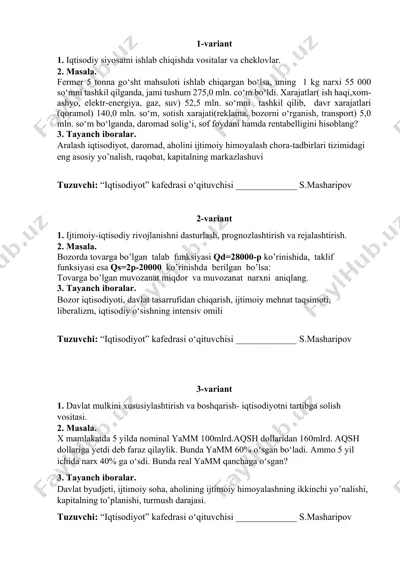 iqtisodiy siyosatni ishlab chiqishda vositalar va cheklovlar. — DOCX