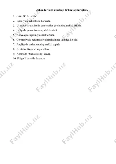 jahon tarixi ii mustaqil ta’lim topshiriqlari — DOCX