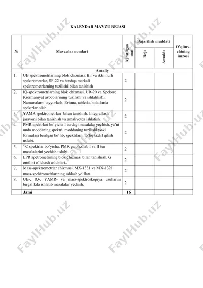kalendar mavzu rejasi — DOCX