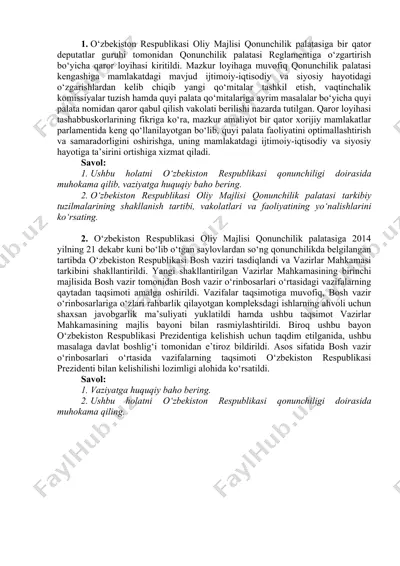 o‘zbekiston respublikasi oliy majlisi qonunchilik palatasi faoliyati. — DOCX