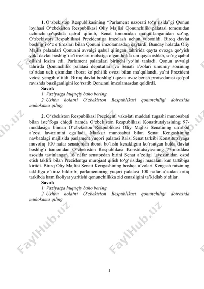 parlament nazorati to‘g‘risida qonun loyihasi muhokamasi — DOCX
