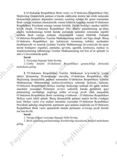 o‘zbekiston respublikasi vazirlar mahkamasining iste’foga chiqishi haqida ma'lumotlar — DOCX