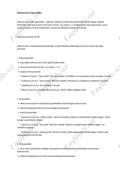 karbonsuvlar (uglevodlar) — DOCX