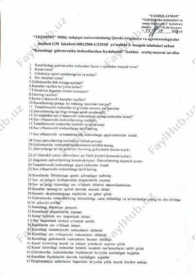 kanaldagi gidrotexnika inshootlaridan foydalanish — PDF