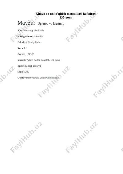 kimyo va uni o’qitish metodikasi kafedrasi — DOCX