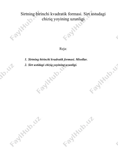 sirtning birinchi kvadratik formasi. sirt ustudagi chiziq yoyining uzunligi — DOC