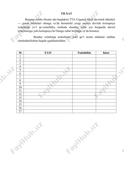 talabalar tomonidan korrupsiyaga qarshi va'da — DOCX
