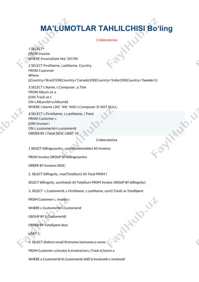 sql tekshiruvi laboratoriyasi — DOC