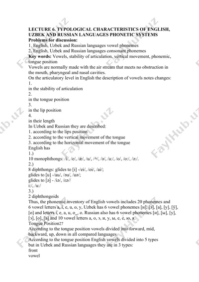 **phonetic characteristics of english, uzbek, and russian languages** — DOCX