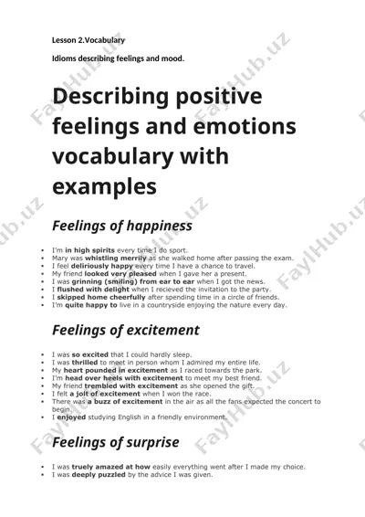 positive feelings and emotions vocabulary — DOCX