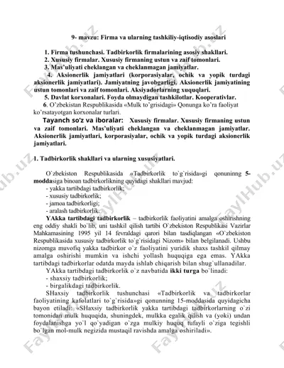 firma va ularning tashkiliy-iqtisodiy asoslari — DOC