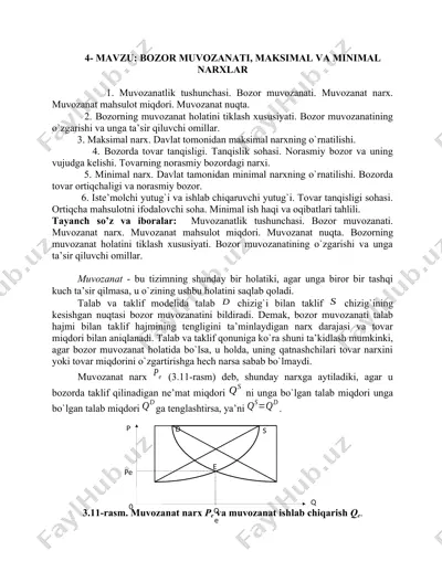 bozor muvozanati, maksimal va minimal narxlar — DOCX