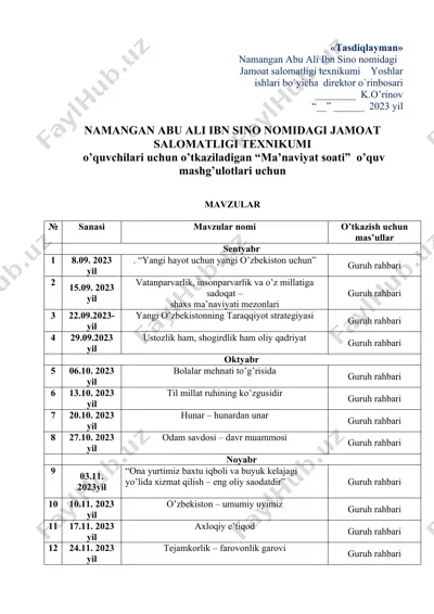 ma'naviyat soati mavzulari — DOCX