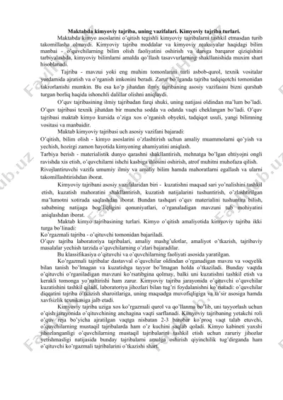 maktabda kimyoviy tajriba va uning vazifalari — DOCX