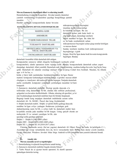 dasturlashning rivojlanish bosqichlari — DOCX