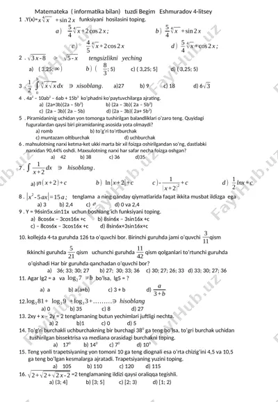 matematika (informatika bilan) — DOCX