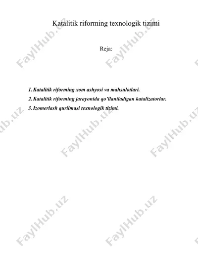 katalitik riforming texnologik tizimi — DOCX