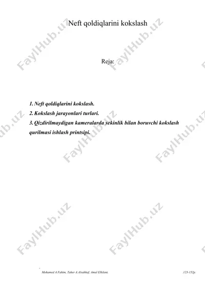 neft qoldiqlarini kokslash — DOCX