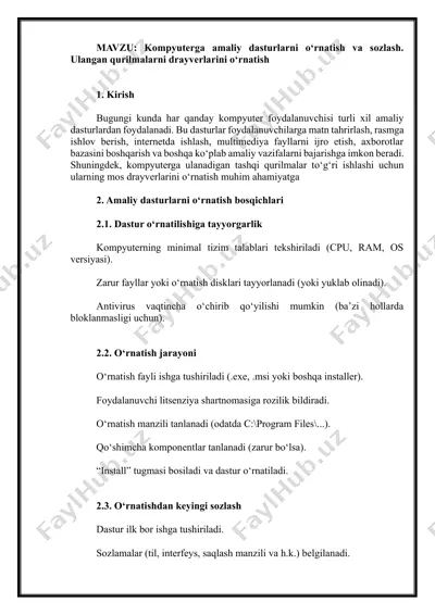 kompyuterga amaliy dasturlarni o‘rnatish va sozlash — DOCX