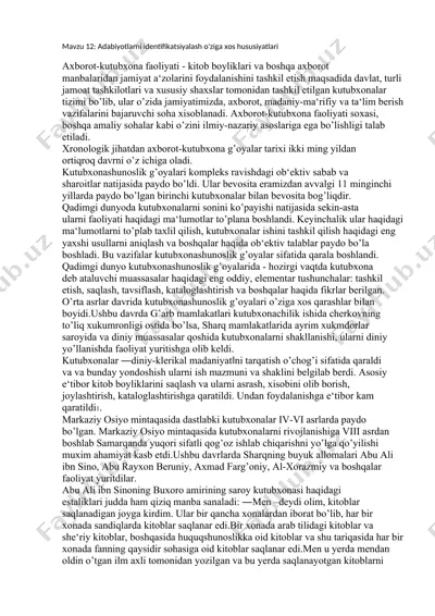 adabiyotlarni identifikatsiyalash o'ziga xos hususiyatlari — DOCX
