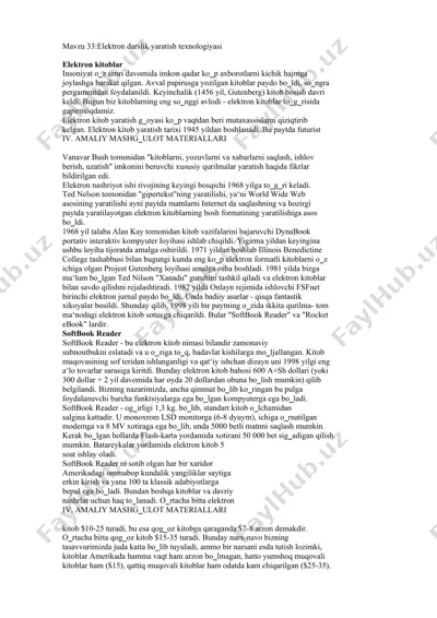 elektron darslik yaratish texnologiyasi — DOCX
