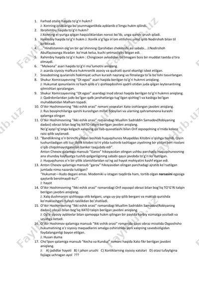 adabiyotdan savol javoblar to'plami — PDF