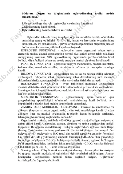 uglevodlarning organ va to‘qimalardagi almashinuvi — DOCX
