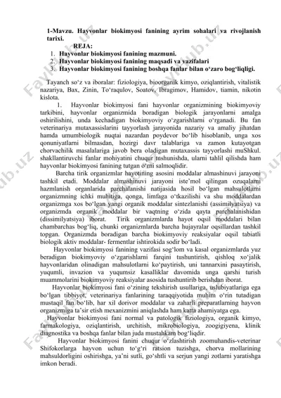 hayvonlar biokimyosi fanidan — DOCX