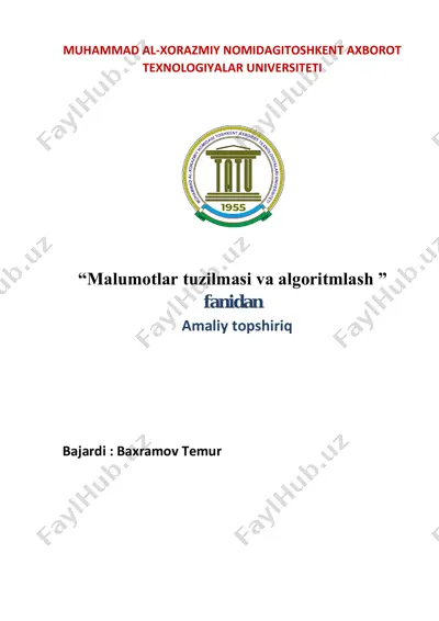 malumotlar tuzilmasi va algoritmlash fanidan amaliy topshiriq — PDF
