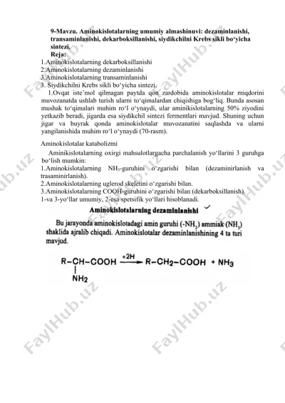 aminokislotalarning umumiy almashinuvi — DOCX
