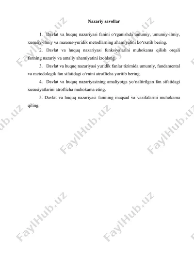 davlat va huquq nazariyasi fanining muhim savollari — DOCX