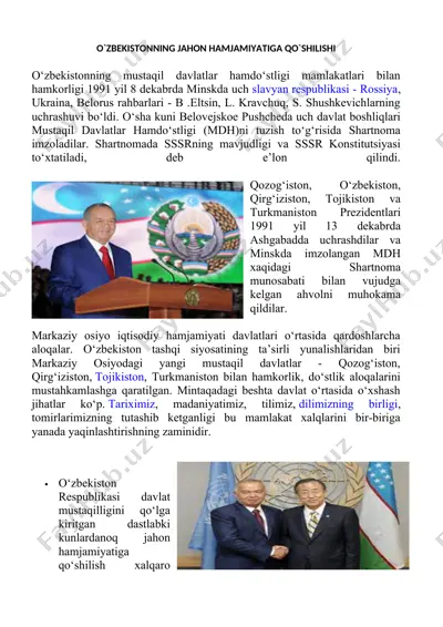 o`zbekistonning jahon hamjamiyatiga qo`shilishi — DOCX