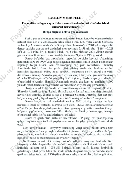 respublika neft-gaz qayta ishlash sanoati mahsulotlari. olefinlar ishlab chiqarish korxonalari — DOCX