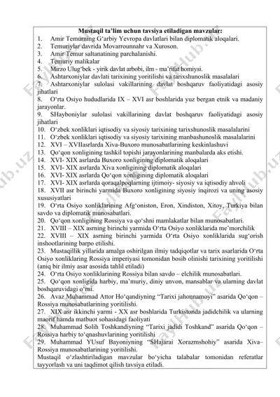 mustaqil ta’lim uchun tavsiya etiladigan mavzular — DOCX