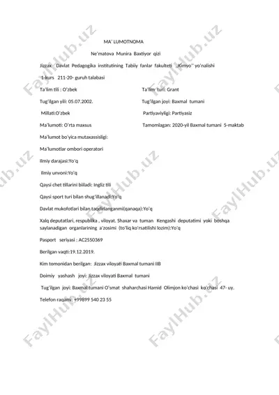 ne’matova munira baxtiyor qizining ma’lumotnoma — DOCX