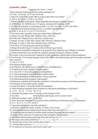 geografiya test 10-test 1-variant — DOCX