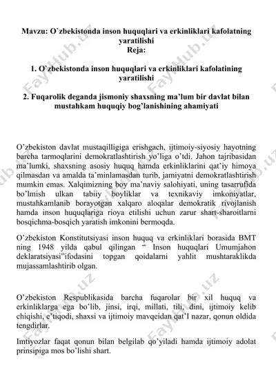 o`zbekistonda inson huquqlari va erkinliklari kafolatning yaratilishi — DOCX
