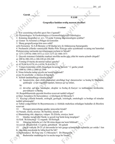 geografiya fanidan oraliq nazorat savollari — DOCX