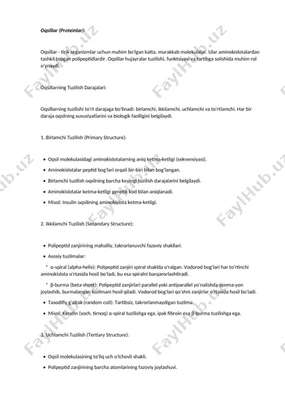 oqsillar (proteinlar) — DOCX