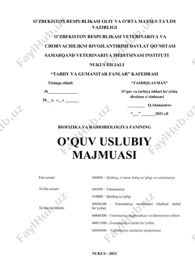 biofizika va radiobiologiya fanining o’quv uslubiy majmuasi — DOCX