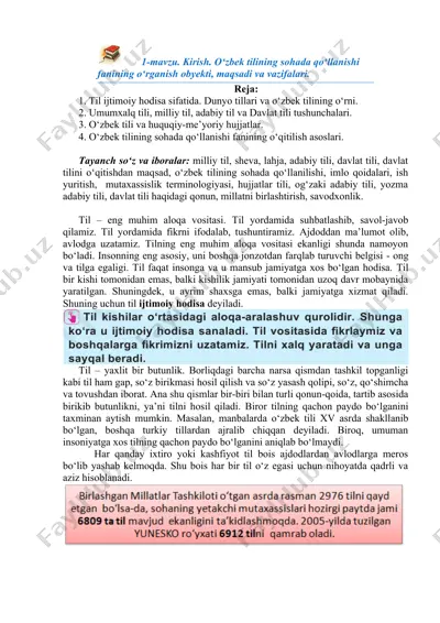 tilning o'qitilish asoslari — DOCX