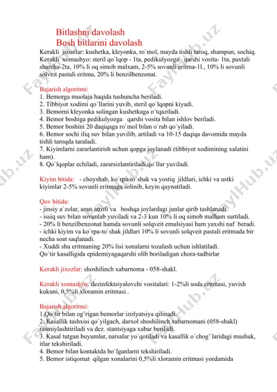 pedikulyoz va mayda tishli taroqni davolash seti — DOCX