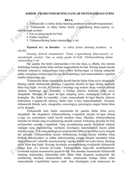 tilshunoslikning fanlar sistemadagi o'rni — DOCX