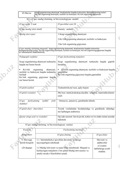 sezgi organlarining ahamiyati. analizatorlar haqida tushuncha. — DOCX