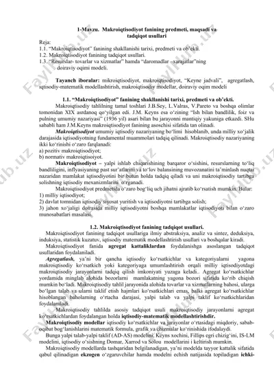makroiqtisodiyot fanining muhim mavzulari — DOCX