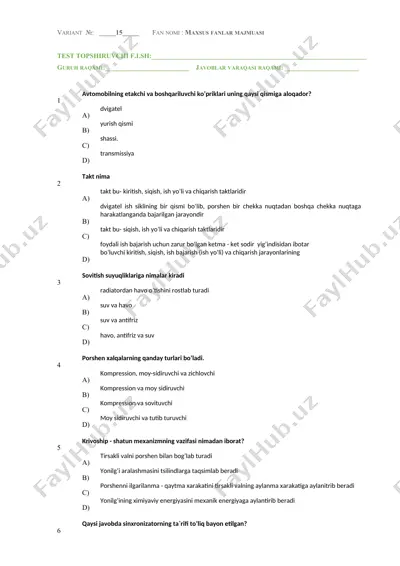 avtomobil texnikasi — DOCX