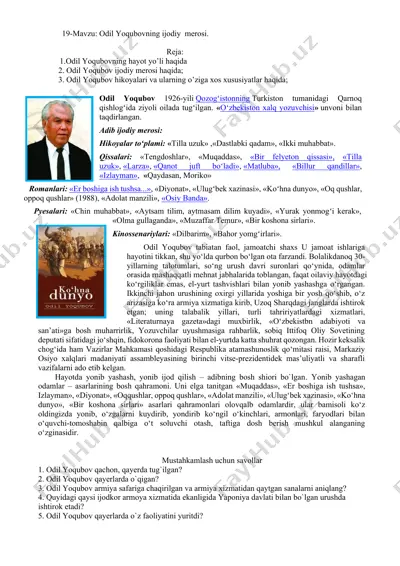 odil yoqubovning ijodiy merosi — DOCX