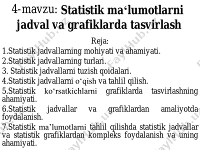 statistik ma‘lumotlarni jadval va grafiklarda tasvirlash — PDF