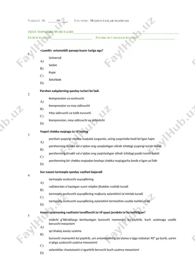 avtomobil modellari ta'riflari — DOCX