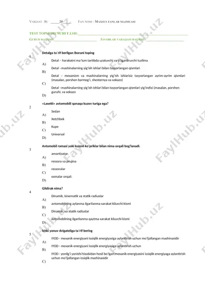avtomobil tekhnologiyasi — DOCX
